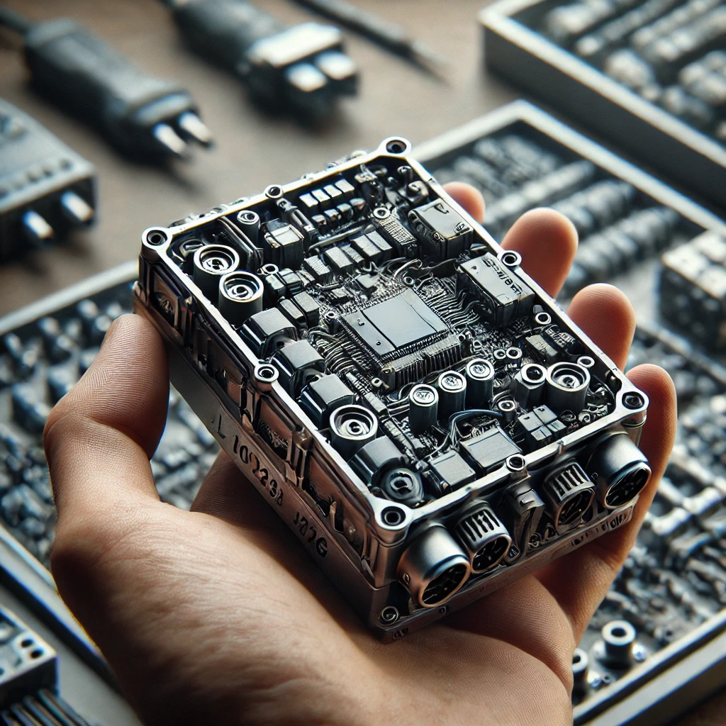 Close-up image showing the build quality of the JLG 1600292 Smart System Controller, highlighting the durability and precision engineering with a subtle workshop background.