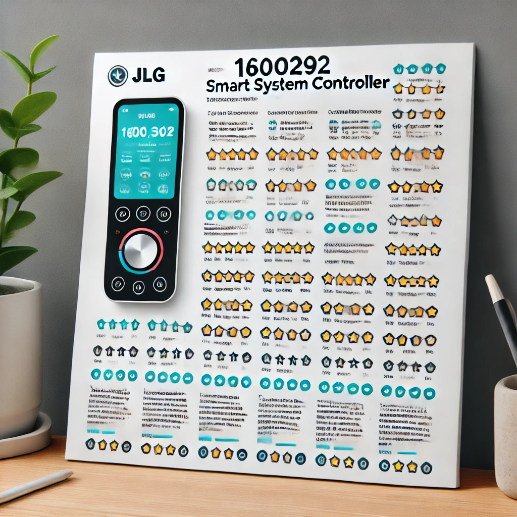 Image displaying a collection of customer reviews with star ratings for the JLG 1600292 Smart System Controller, presented in a clean and professional format.