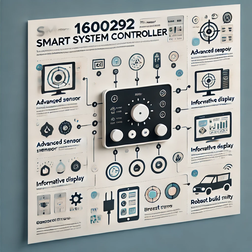 Infographic highlighting the key features of the JLG 1600292 Smart System Controller, including advanced sensor mechanisms, informative display, and robust build quality.