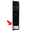 Close-up of an EnerSys charger module with a red arrow indicating the location of the firmware sticker on the bottom of the module.